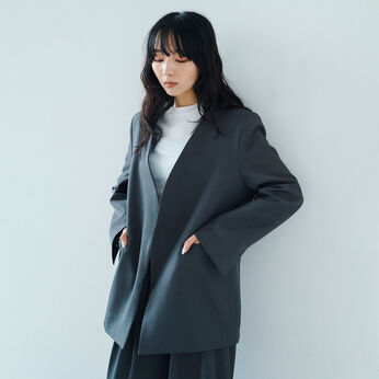 フェリシモファッションニュース | LEFANCY ノーカラー ジャケット〈グレイ〉