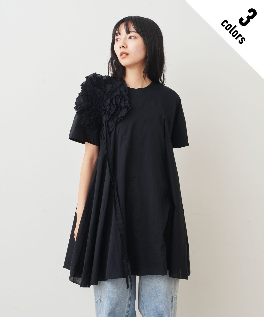 フェリシモファッションニュース|AAYUSHI フラワーモチーフアシメヘムチュニック　SFN0270【WEB LIMITED ITEMS】|2.BLACK