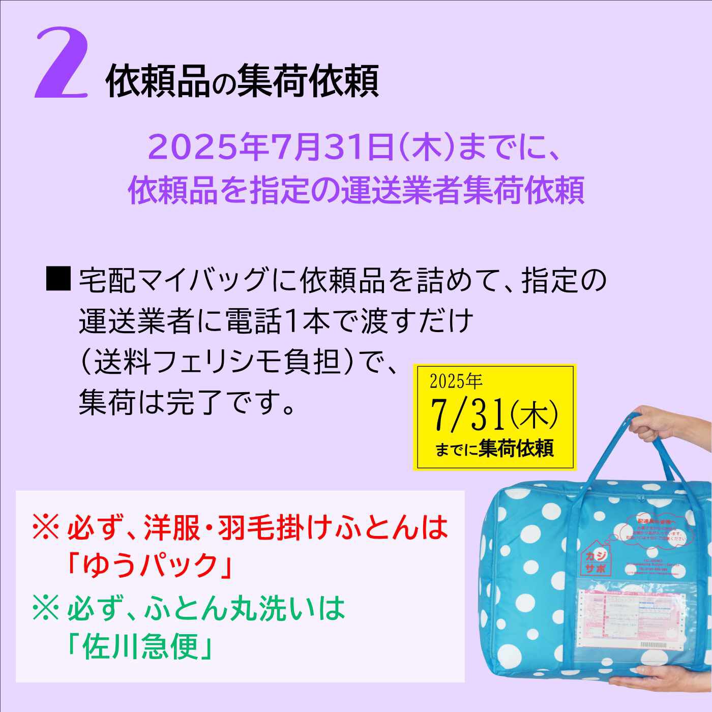 ライフコンシェルジュ 定期便|《カジサポの宅配クリーニング春得キャンペーン》 【３０％割り引きコース】羽毛掛けふとん２枚専用 宅配マイバッグ付きお申し込みキット（初めての方用）
