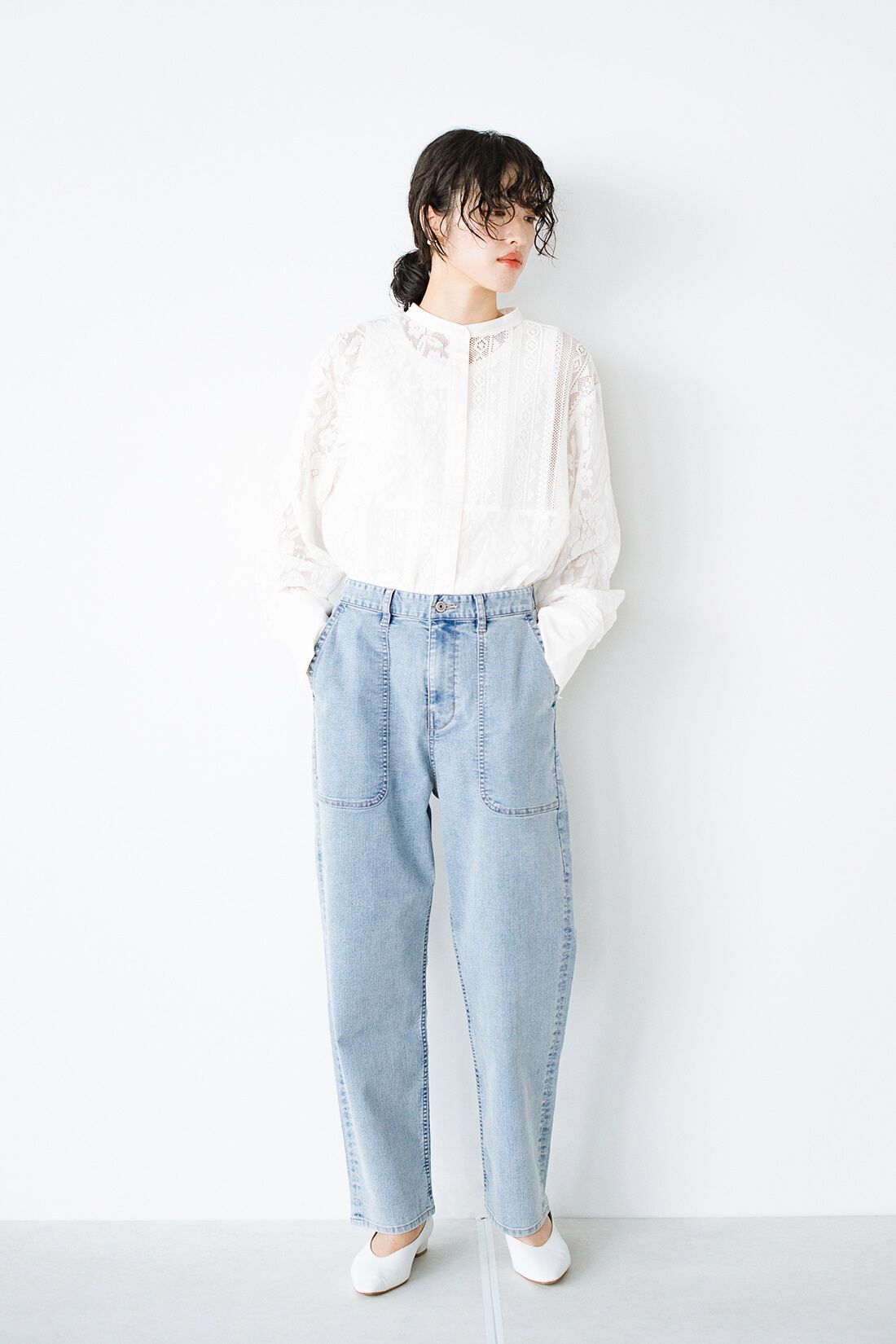 haco!|haco! 別注 hunch 動きやすくてかっこいい！ストレッチデニムベイカーパンツ〈ライトブルー〉