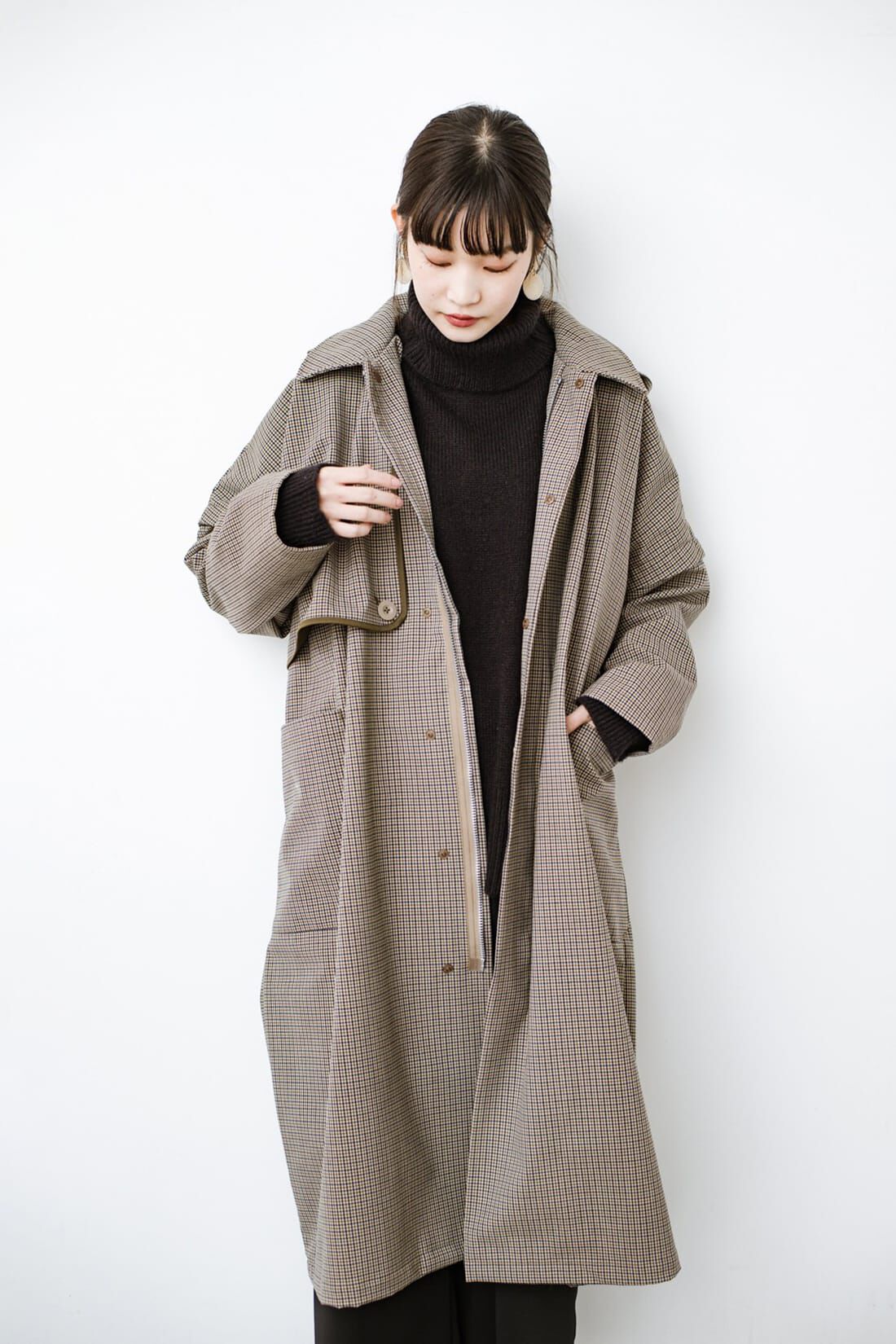 haco!［ハコ］|Ｆ／ＣＥ． CHECK BONDING STAND FALL COLLAR CT〈ベージュ系その他〉