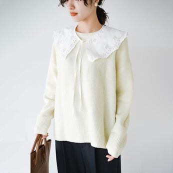 haco! | 取り外し自在!大人の衿付きニット〈アイボリー〉