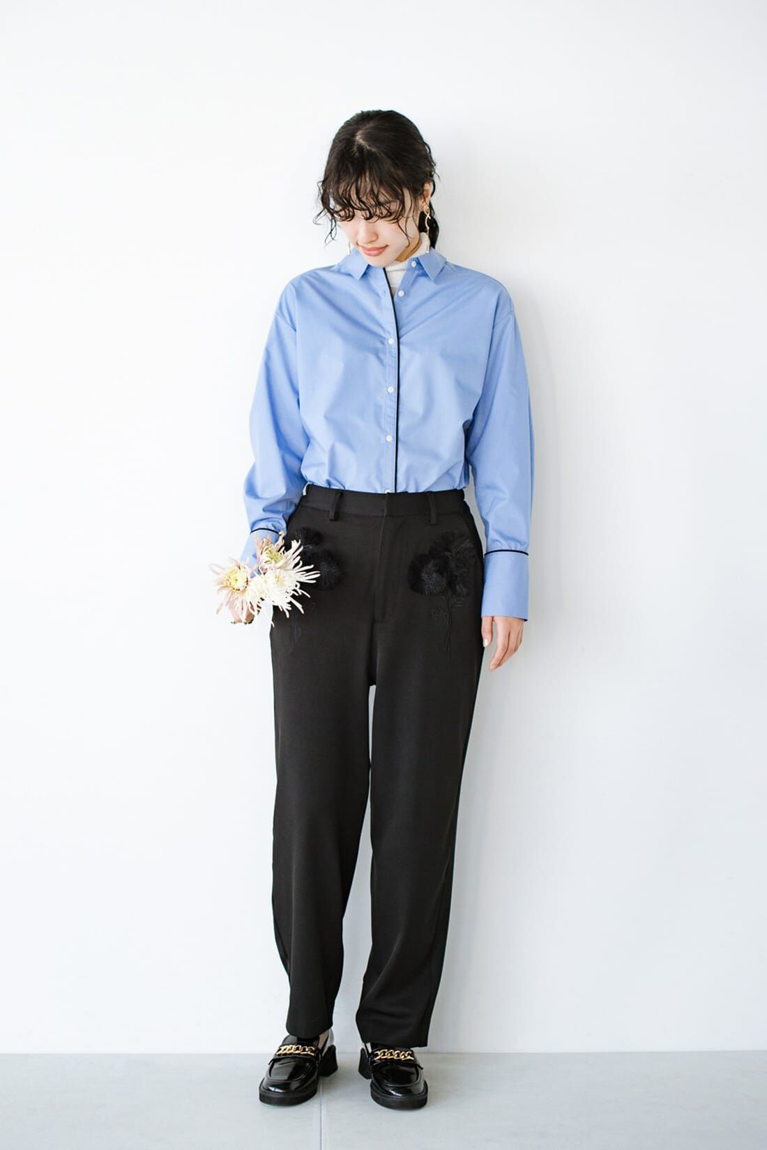 ｈａｃｏ！×ＮＯＫＩ 花をまとうコラボシリーズ【糸菊】美脚刺繍パンツ