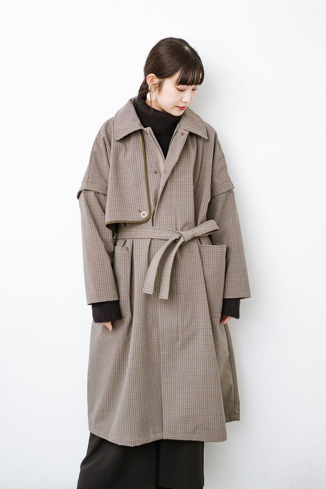 haco!［ハコ］|Ｆ／ＣＥ． CHECK BONDING STAND FALL COLLAR CT〈ベージュ系その他〉