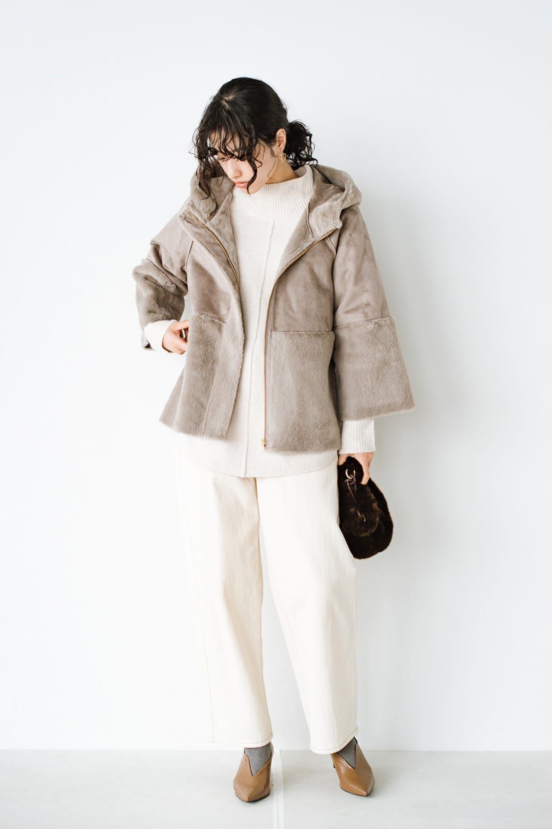 新品】LAUTRE もじっ AMONT☆フェイクムートン ロングコート モカ
