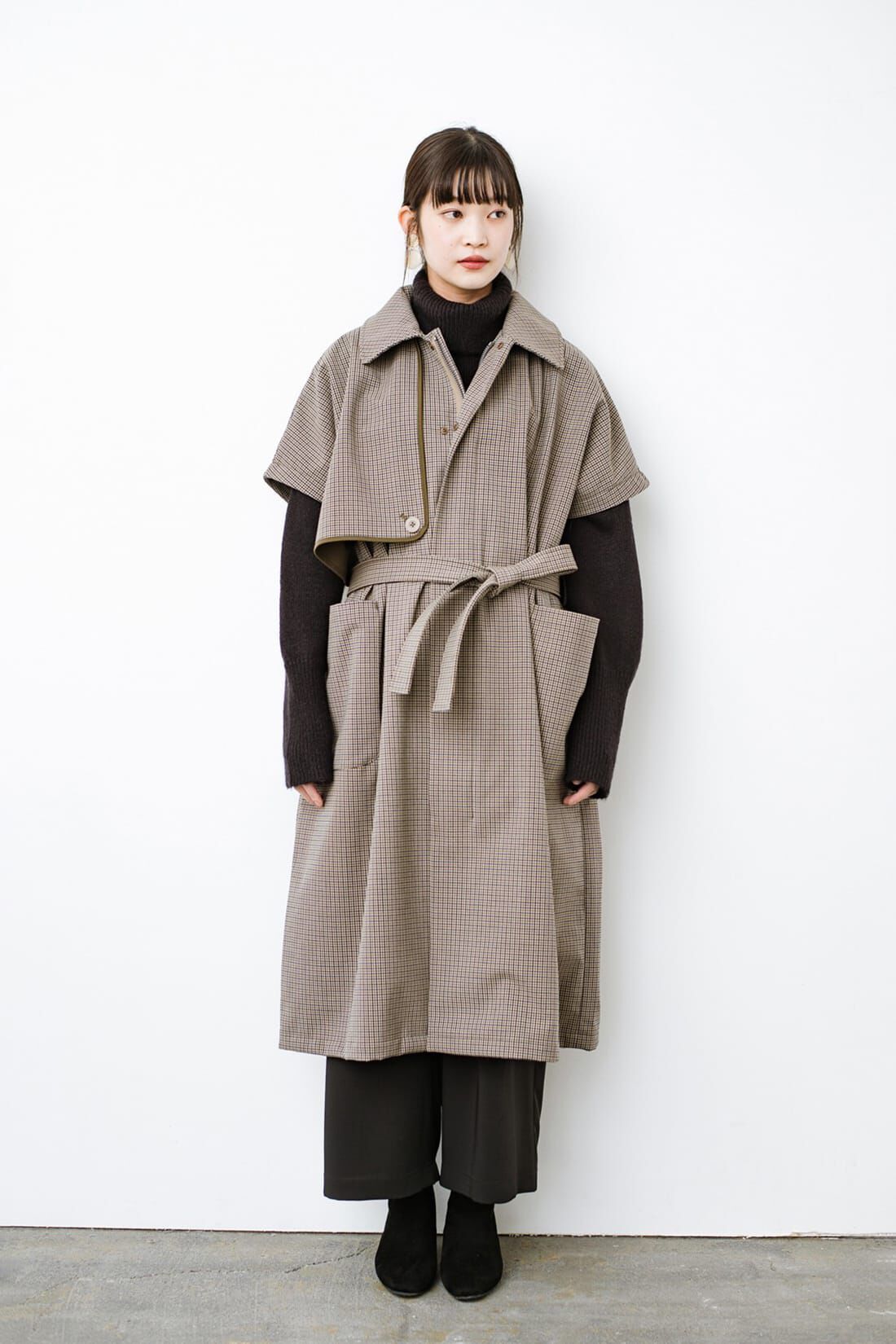 haco!［ハコ］|Ｆ／ＣＥ． CHECK BONDING STAND FALL COLLAR CT〈ベージュ系その他〉
