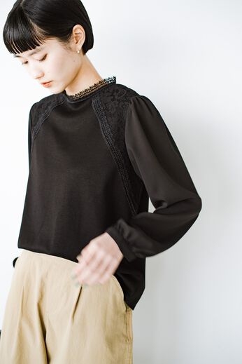 haco!［ハコ］ | ストレッチ肩レースプルオーバー〈ブラック〉
