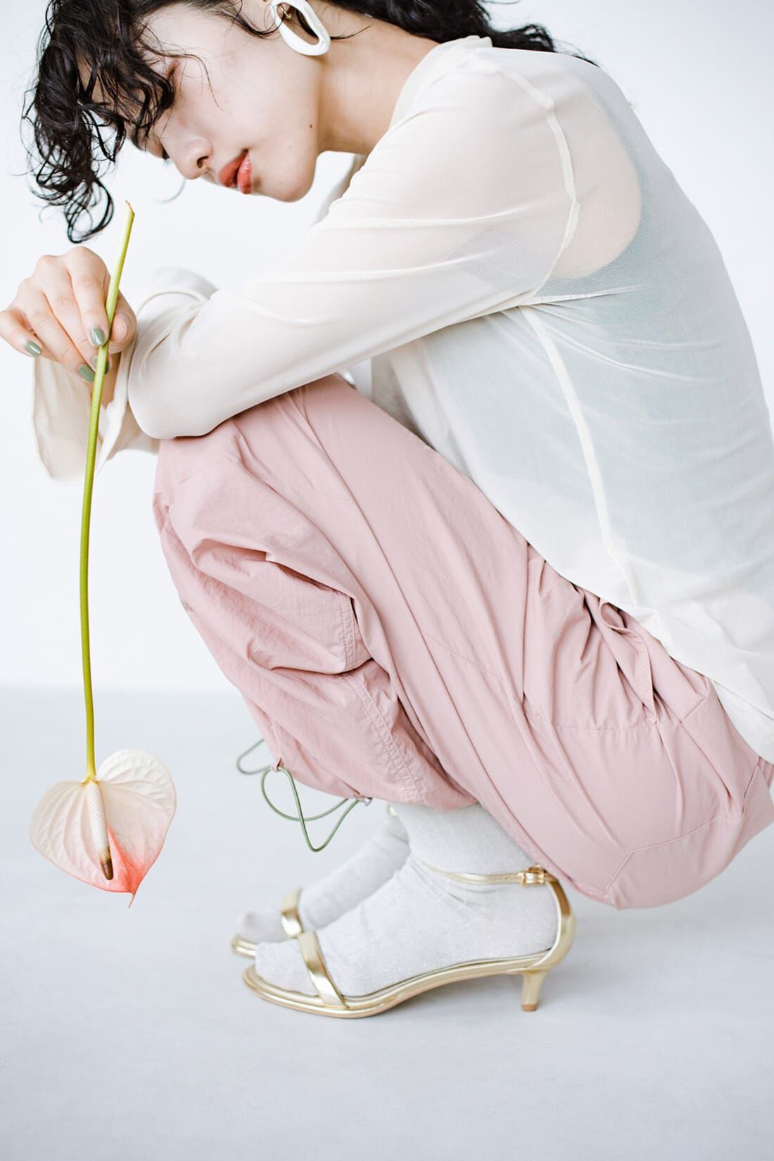 haco!|ｈａｃｏ！×ＮＯＫＩ 花をまとうコラボシリーズ 【アンスリウム】パラシュートパンツ〈ピンク〉