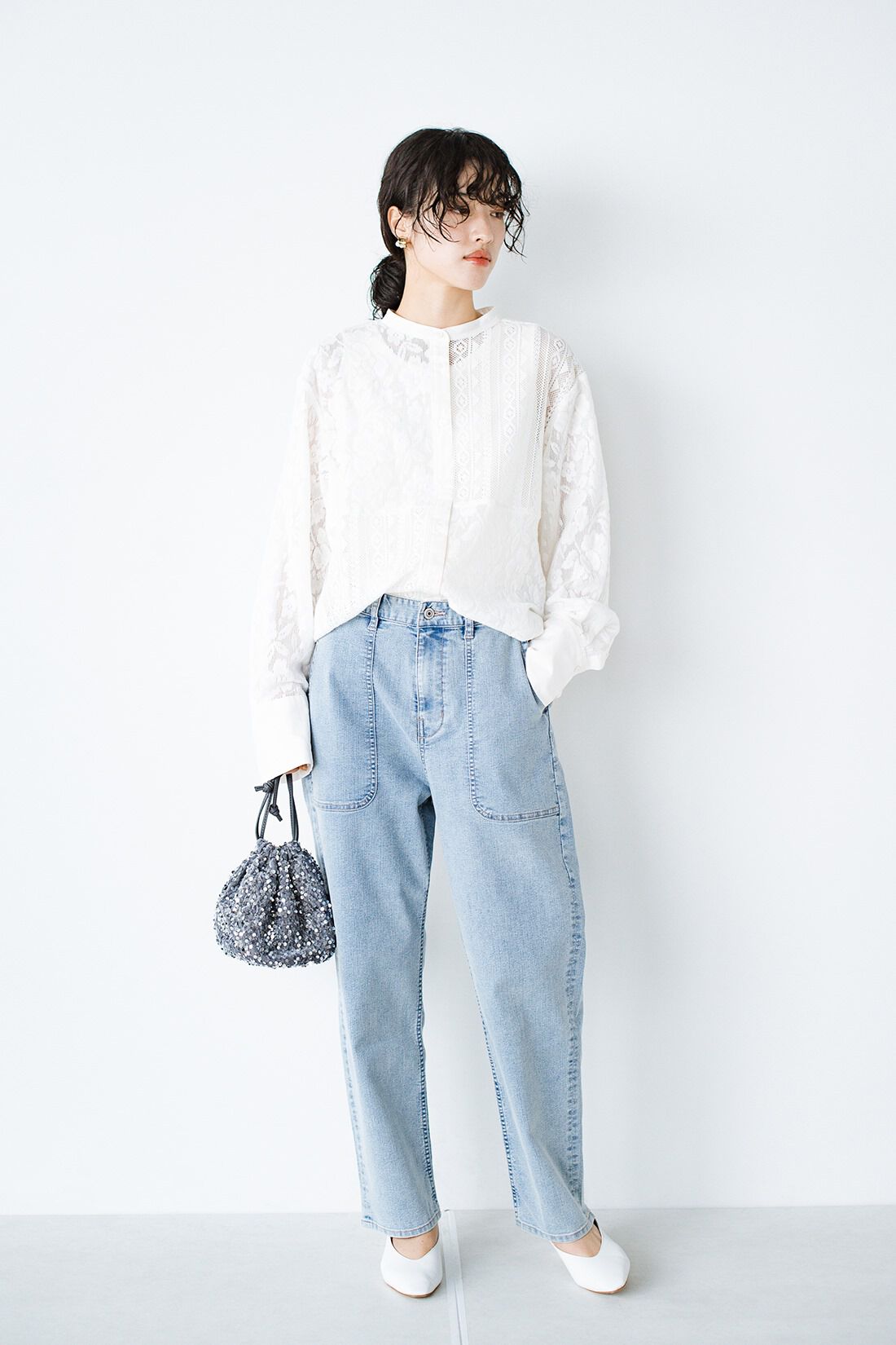 haco!|haco! 別注 hunch 動きやすくてかっこいい！ストレッチデニムベイカーパンツ〈ライトブルー〉