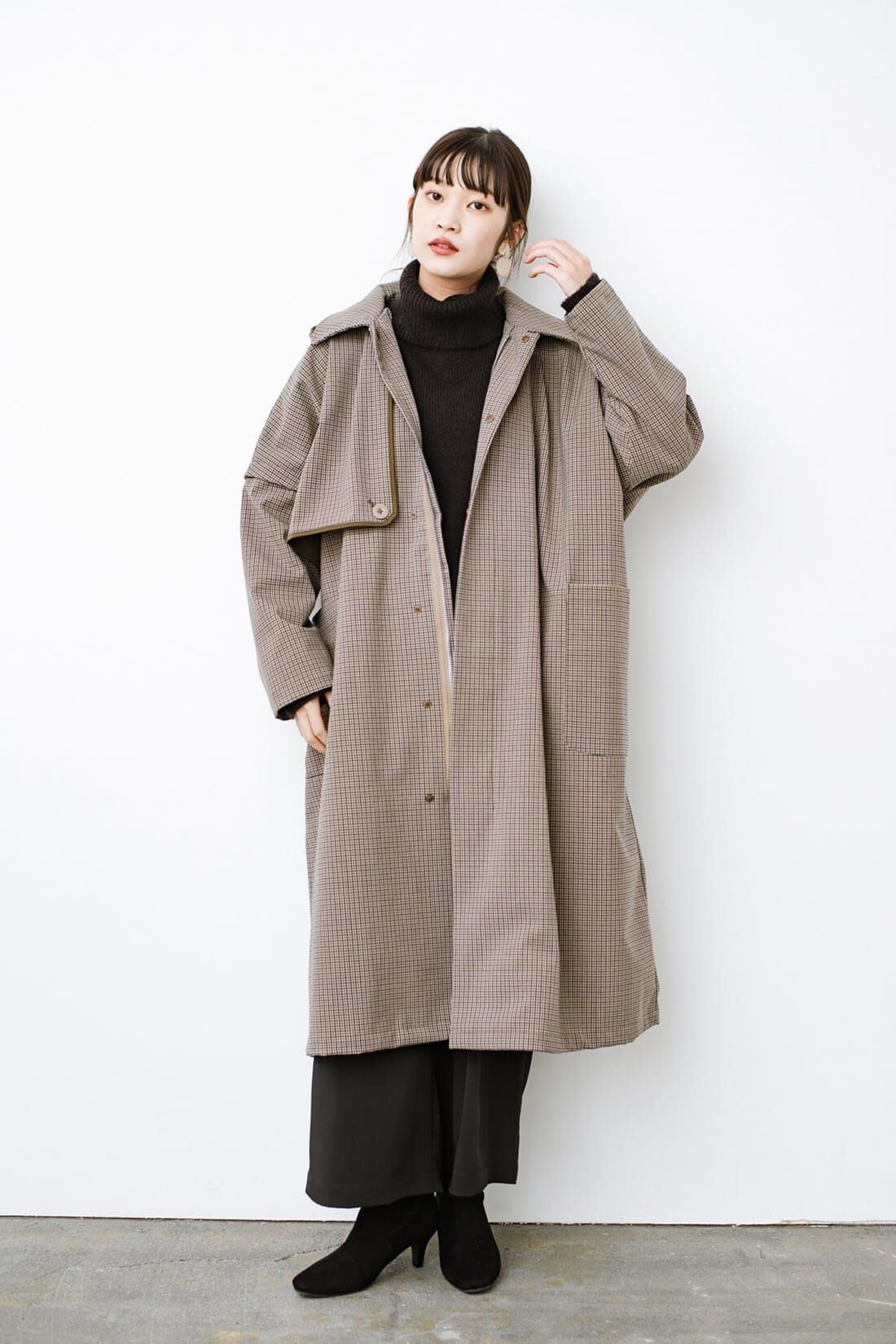 haco!［ハコ］|Ｆ／ＣＥ． CHECK BONDING STAND FALL COLLAR CT〈ベージュ系その他〉