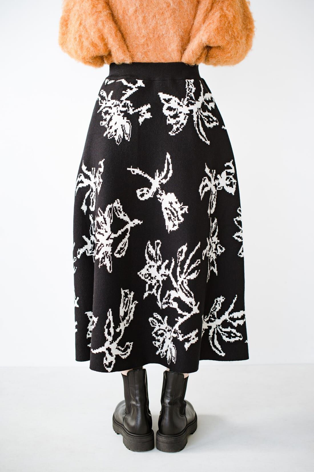 haco!|ANNA LUNA　花柄ニットジャカードフレアースカート〈ブラック〉