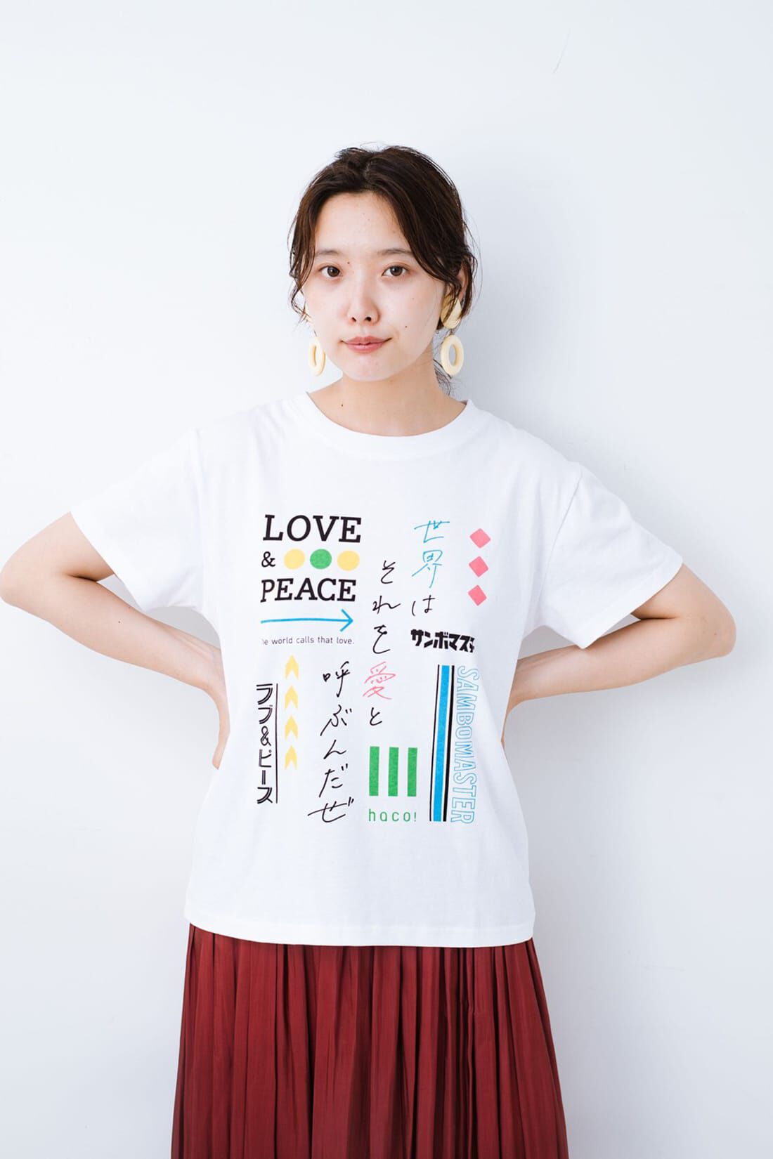 haco!|ｈａｃｏ！ 【サンボマスターと夢のコラボ】ＰＢＰラブ＆ピースプロジェクト 世界はそれを愛と呼ぶんだぜＬＯＶＥ＆ＰＥＡＣＥ Ｔシャツ（ユニセックス）〈ホワイト〉