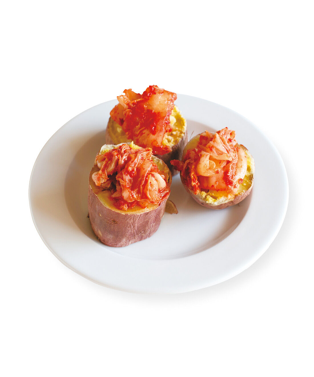 フェリシモギフトショップ|レンジで簡単！　セラミックボールでおいしく作れる　ほくほく焼きいもポット|キムチをのせて韓国風