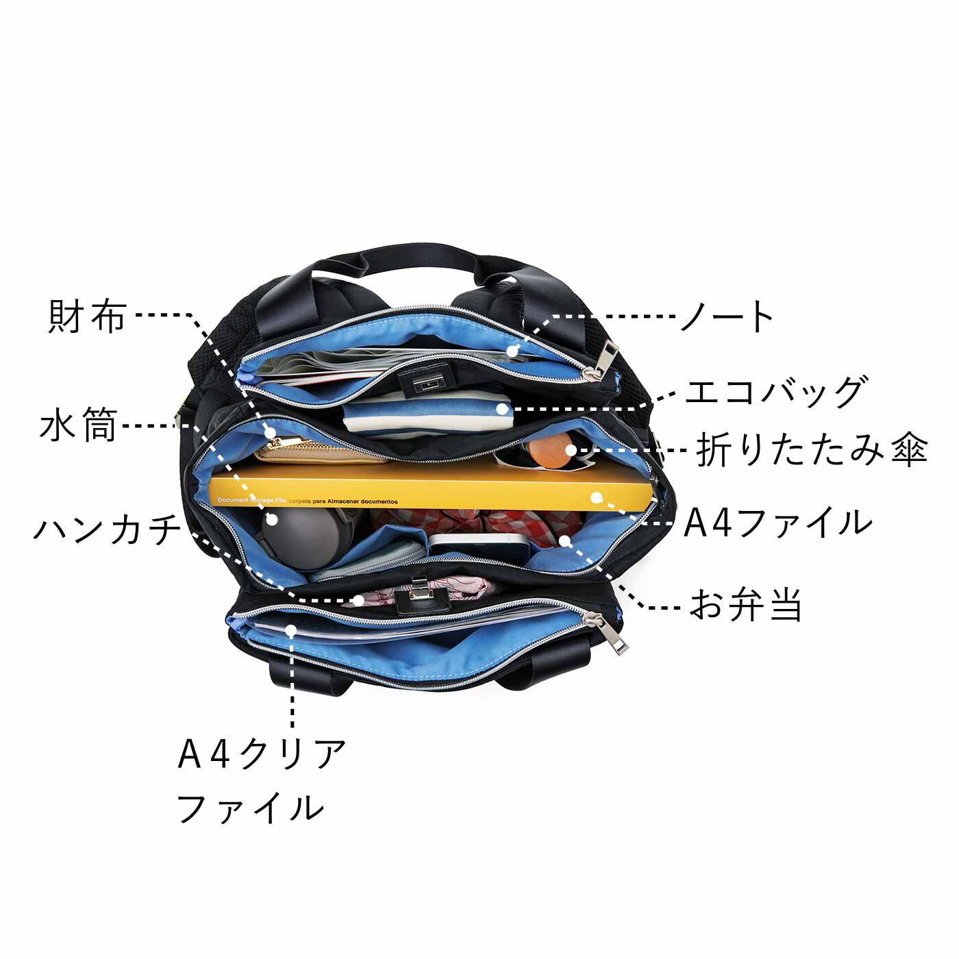 フェリシモギフトショップ|柳沢小実さん×ラミプリュス　整理収納と軽さを両立 プレミアムな旅へ 5層でこぼこレイヤードリュック〈ファーストブラック〉|充実の収納力で大荷物さんも楽ちん。