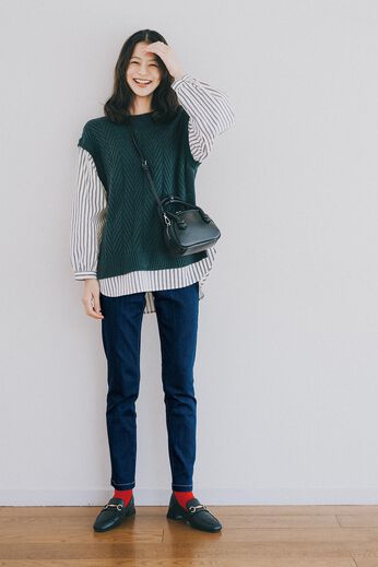フェリシモギフトショップ | ぐい伸びストレートデニムパンツ〈ＢＬ〉リブイン
