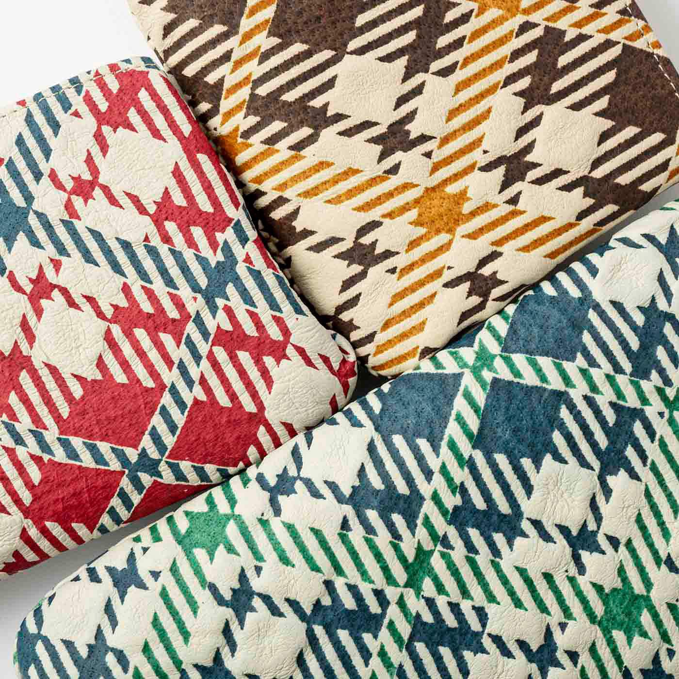 フェリシモギフトショップ|財布作りのプロ集団が作った　革友禅のがま口付き長財布〈グリーンチェック〉 [本革 財布：日本製]