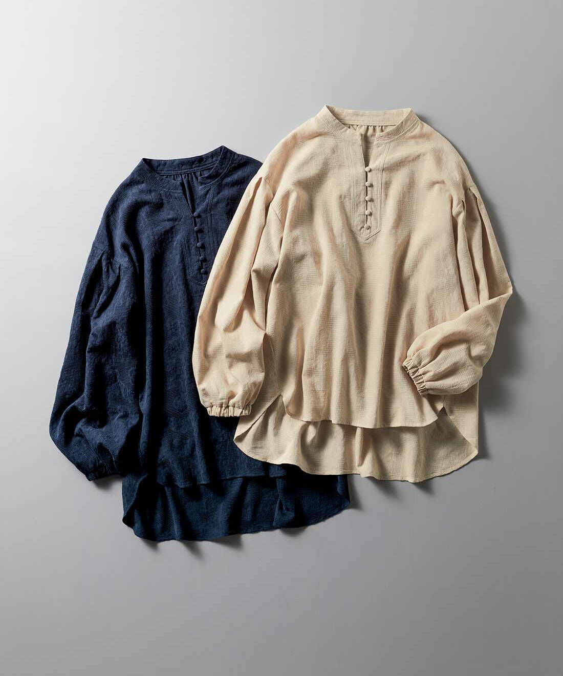 フェリシモギフトショップ|リブ　イン　コンフォート　シックに華やぐ　ボタニカルコットンジャカードブラウス〈グレー〉