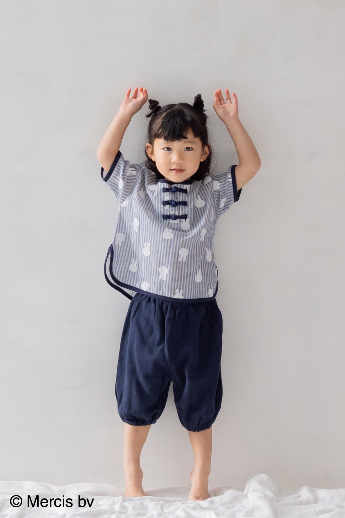 リブ イン コンフォート ×miffy　ふわふわダブルガーゼのストライプ半袖キッズセットアップ
