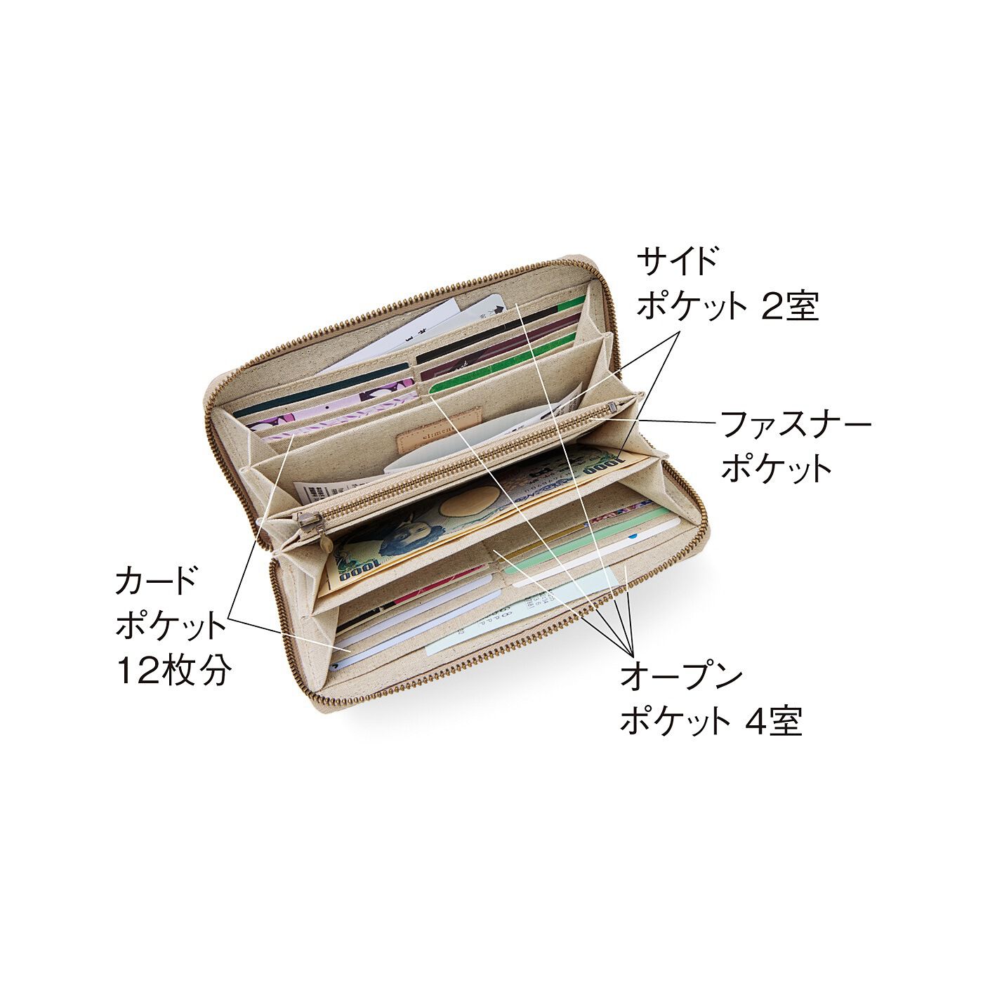 フェリシモギフトショップ|el:ment　南天の型押しに縁起をたくす　姫路レザーのラウンド長財布〈亜麻色〉
