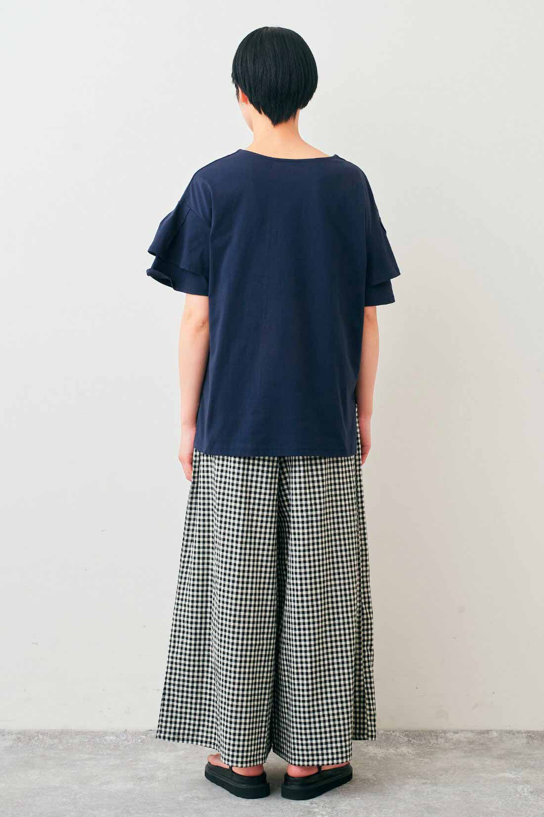 フェリシモギフトショップ|リブ イン コンフォート ふんわりダブルガーゼのナチュラルガウチョパンツ〈ギンガム〉