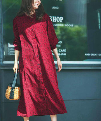 フェリシモギフトショップ | はまじ　花柄ワンピース〈レッド〉リブ　イン