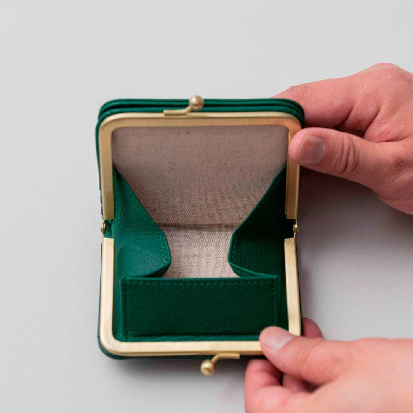 フェリシモギフトショップ|財布作りのプロ集団が作った 職人本革のプチファヴォリウォレット〈バジル色〉|使いやすい大きめの小銭入れもポイントです。