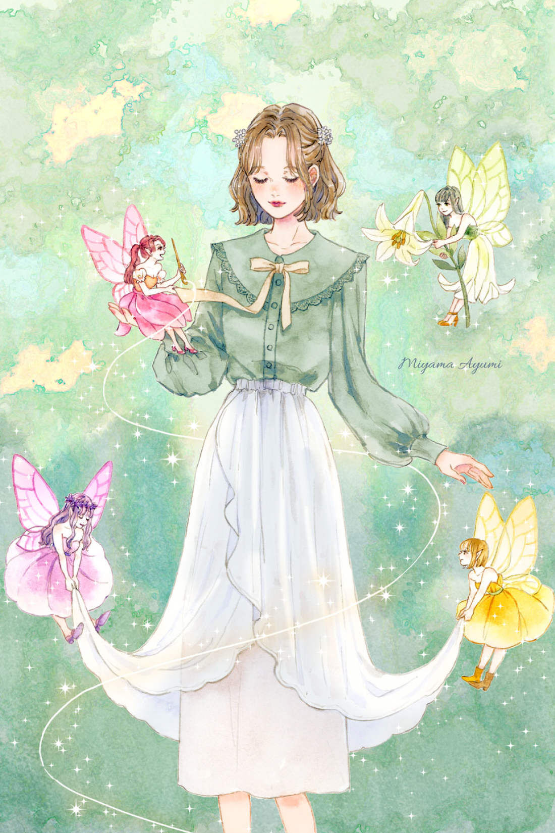 フェリシモギフトショップ|魔法部×ミヤマアユミ　妖精の庭　舞い遊ぶ花畑のシフォンワンピース〈ネイビー〉