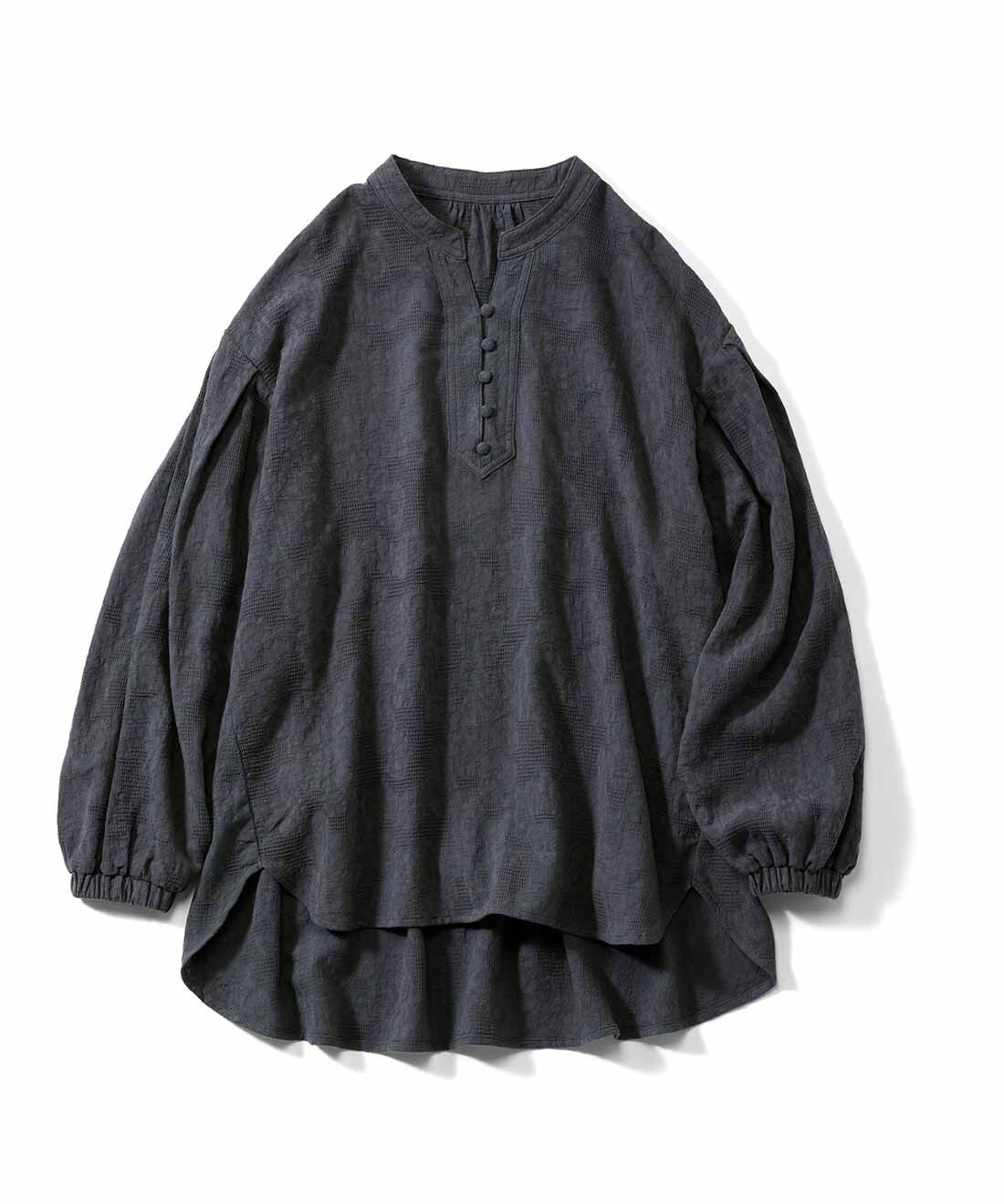 フェリシモギフトショップ|リブ　イン　コンフォート　シックに華やぐ　ボタニカルコットンジャカードブラウス〈グレー〉|グレー