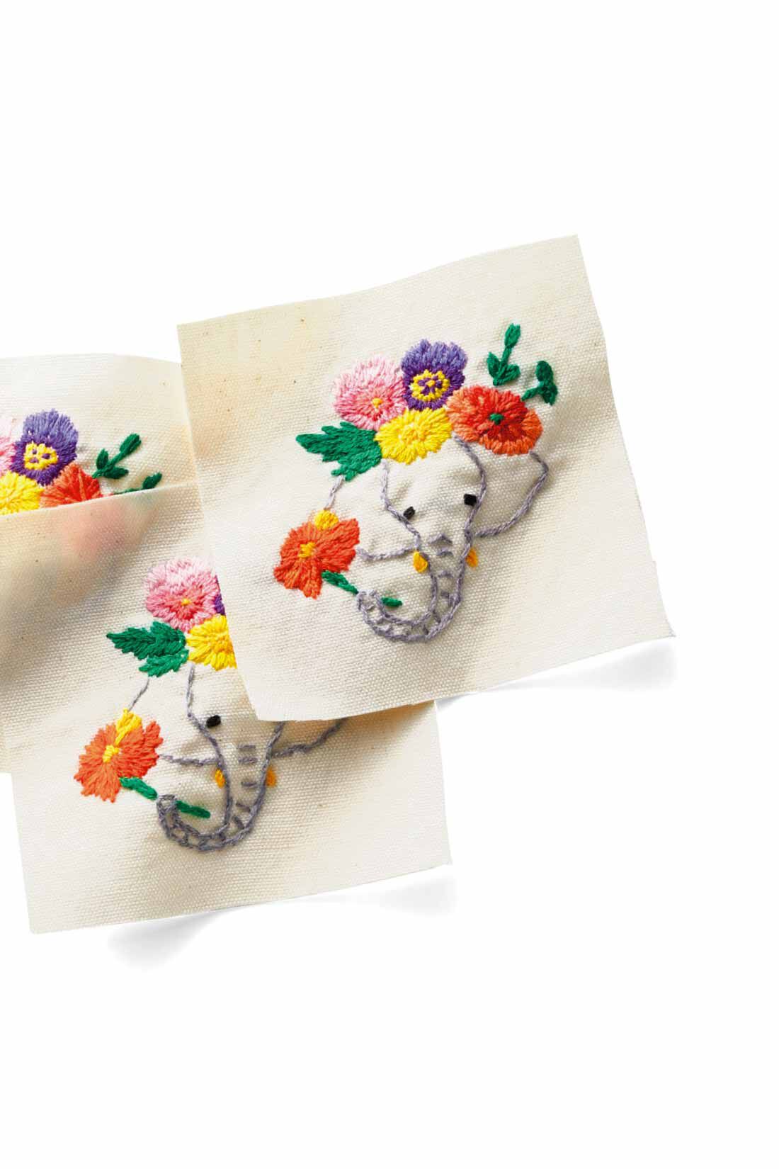 フェリシモギフトショップ|リブ イン コンフォート Live love cotton（R）プロジェクト お花を紡いで笑顔がつながる 象さん刺しゅうのポケッタブルトートバッグ〈バーントオレンジ〉|同じものがひとつとない手刺しゅうのゾウさん