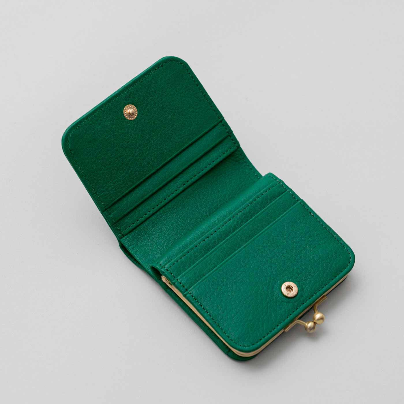 フェリシモギフトショップ|財布作りのプロ集団が作った 職人本革のプチファヴォリウォレット〈バジル色〉|カードケースは、しっかり6個付いてます。