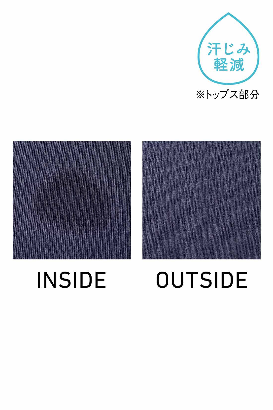 フェリシモギフトショップ|リブ イン コンフォート 汗じみ軽減加工のカットソー×軽やかナイロン素材の切り替えワンピース〈ネイビー〉|汗をかいても外側に染みにくい。