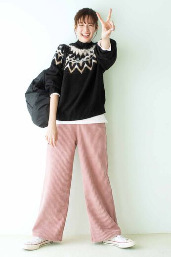 フェリシモギフトショップ | 裏ボアワイドコーデュロイパンツ〈ＰＫ〉リブイン