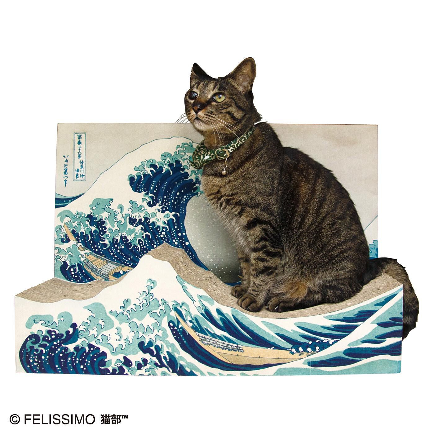 フェリシモギフトショップ|猫部×ミュージアム部　名画をたしなむ猫のつめとぎ〈葛飾北斎 神奈川沖浪裏〉|モデル猫：たから（オス 5kg）