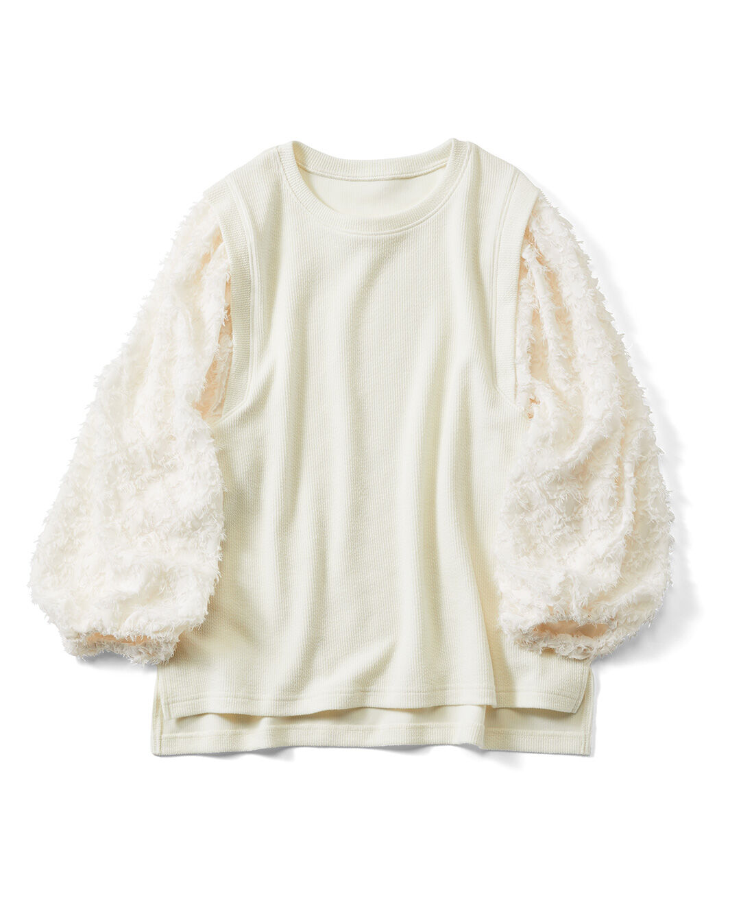 フェリシモギフトショップ|リブ　イン　コンフォート　忙しい朝の救世主　フリンジジャカードが華やかな　異素材ドッキングブラウス〈アイボリー〉|アイボリー