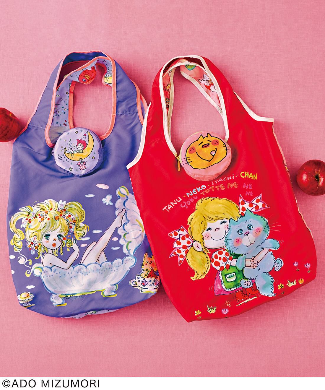 フェリシモギフトショップ|カワイイ！ 水森亜土　たたんでしまえるエコバッグ〈パープル&times;ライトパープル〉|※お届けは〈パープル&times;ライトパープル〉です。