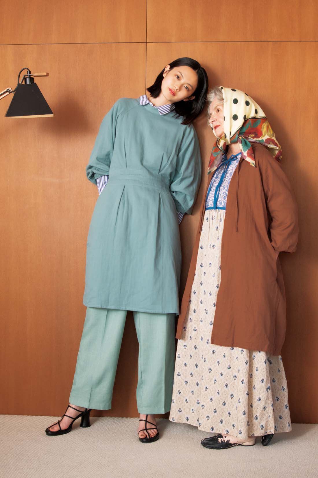 mensha!［メンシャ！］|mensha!　ヴィンテージライクな 2-WAYレイヤード サージカルガーゼチュニックの会|モデル身長/着用サイズ 左：172cm/モデル寸、 右：160cm/Mサイズ