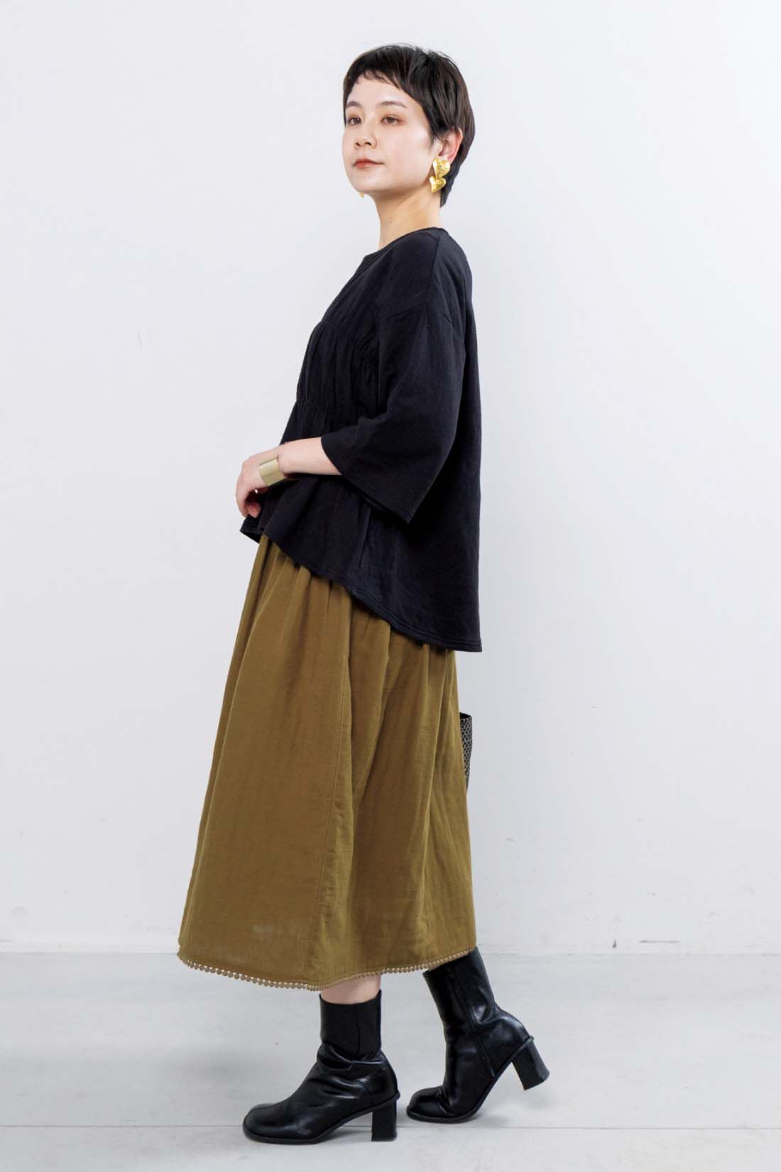 mensha!［メンシャ！］|mensha!　接結カットソーガーゼシャーリングトップスの会|スタッフ身長：157cm　着用サイズ：M
