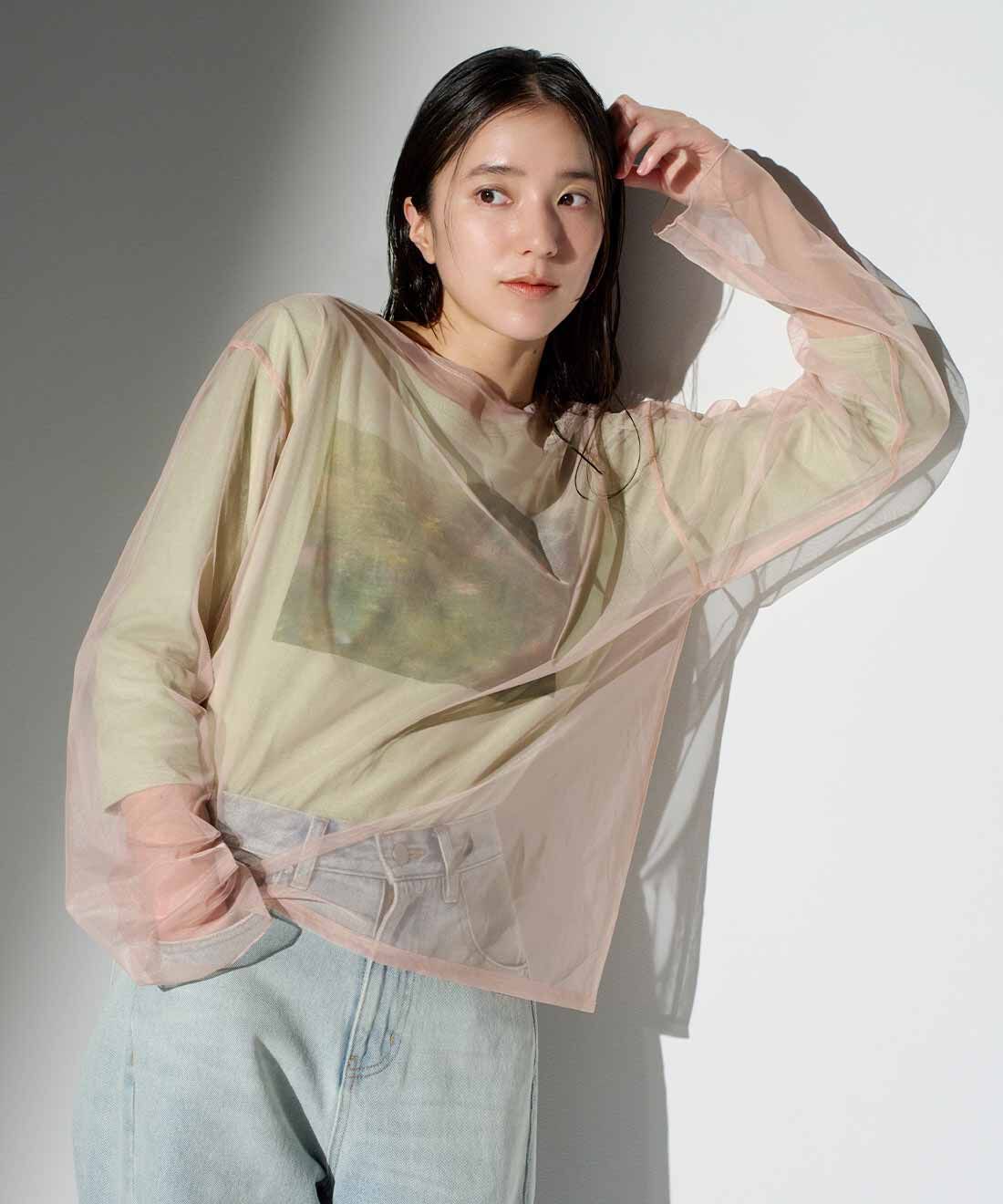 mensha!［メンシャ！］|mensha! ×フォトグラファー永瀬沙世さん オーガニックコットンTシャツ＆チュールトップスセット by LOVE＆PEACE PROJECT〈ミント×ピンクベージュ〉