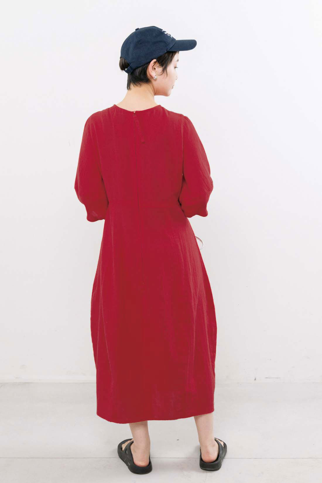 mensha!［メンシャ！］|mensha!　ガーゼでドレスアップ！ コクーンシルエットワンピース|スタッフ身長：157cm　着用サイズ：M