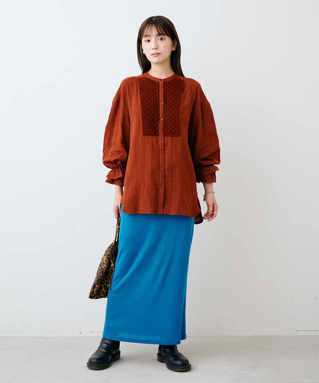 mensha!［メンシャ！］|ベロアブザムのキャンディースリーブ ガーゼブラウスと[いっしょ買いで 220円OFF] ガーゼ スカートのコーディネート