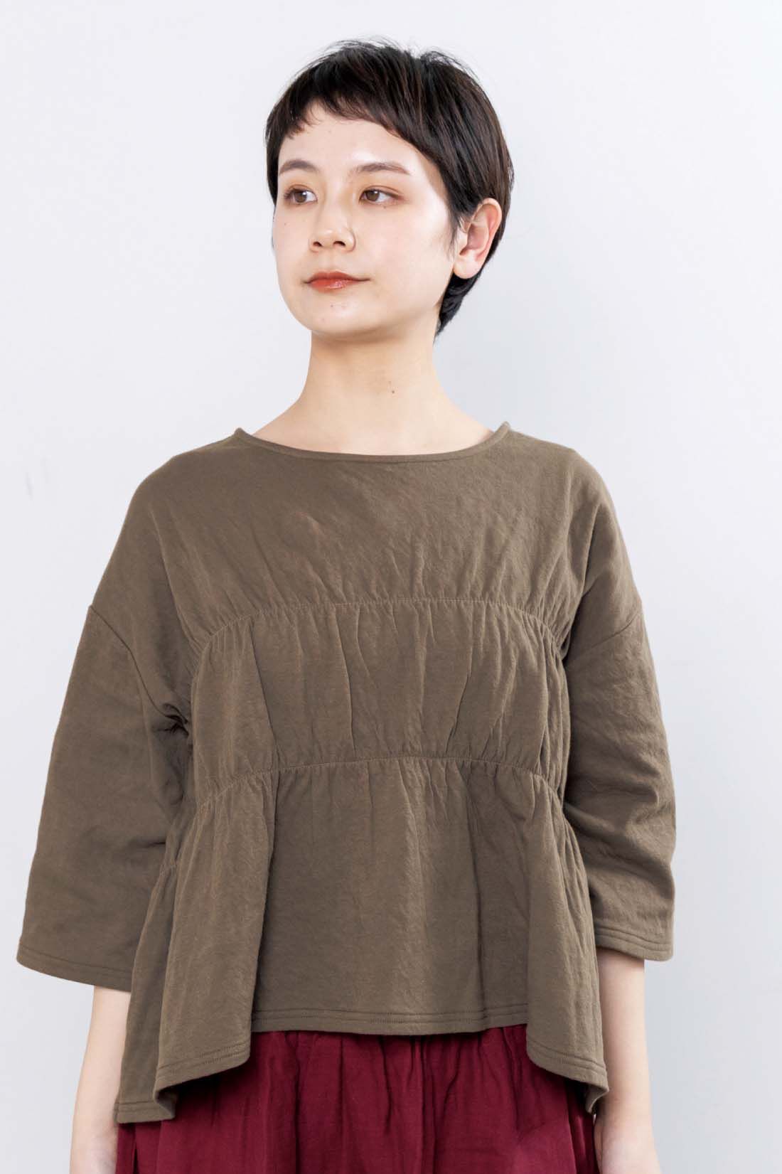 mensha!［メンシャ！］|mensha!　接結カットソーガーゼシャーリングトップスの会|スタッフ身長：157cm　着用サイズ：M