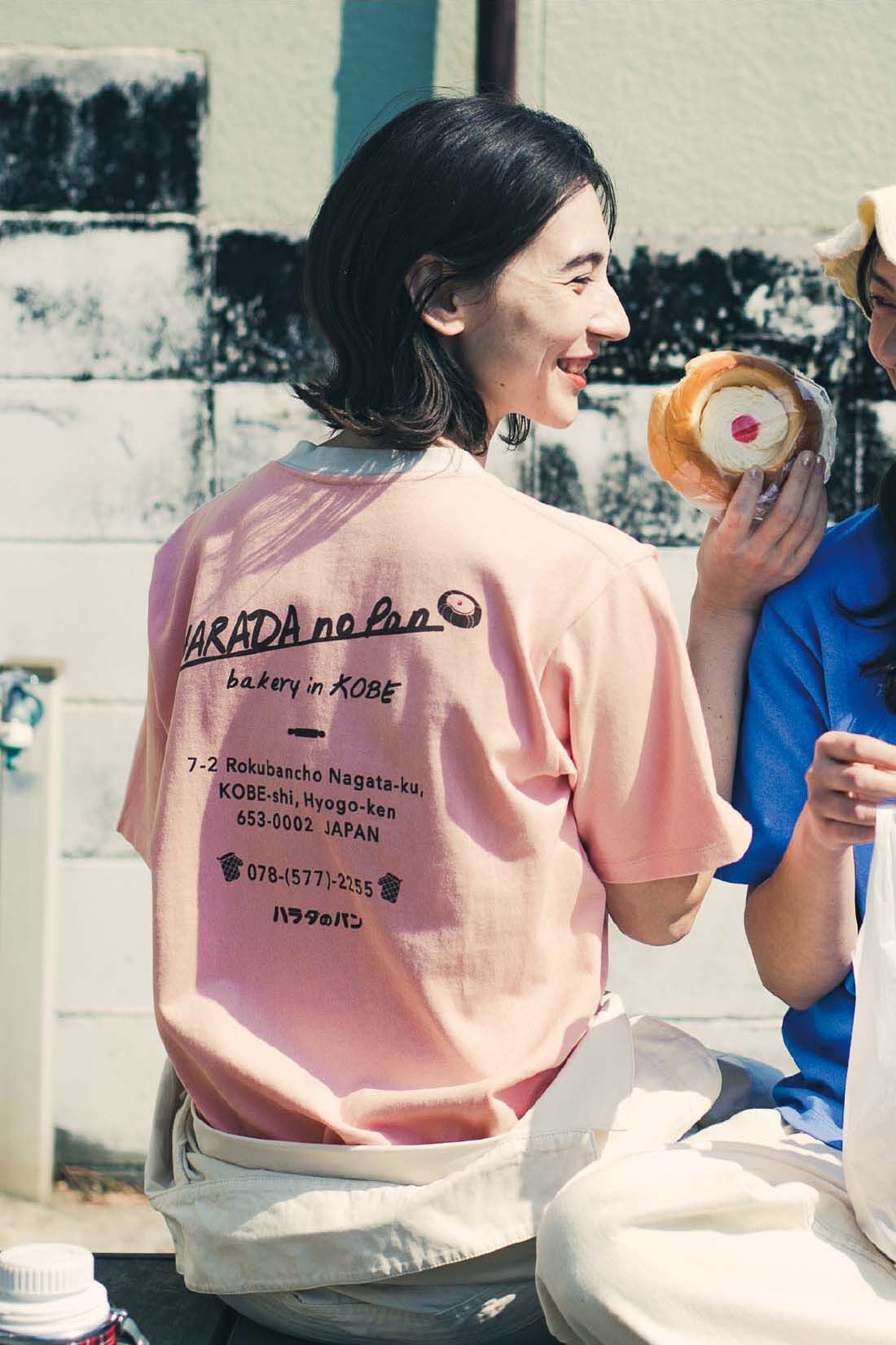 Live in  comfort|Live love cottonプロジェクト リブ イン コンフォート神戸のベーカリーハラダのパンさんとつくったオーガニックコットンのレトロかわいいTシャツ〈ベビーピンク〉