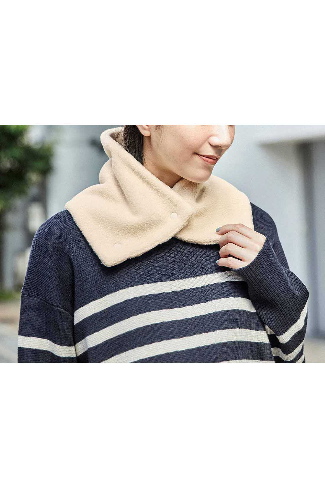 Live in comfort［リブインコンフォート］|リブ イン コンフォート 軽やかフリースのマフラー付きブルゾン〈アイボリー〉