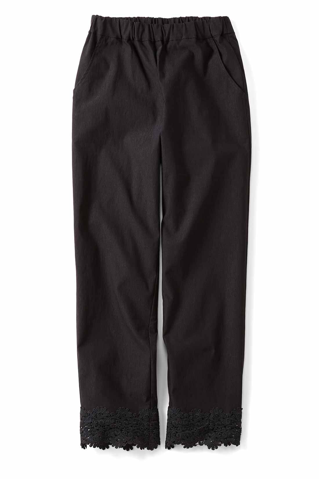 Live in comfort［リブインコンフォート］|リブ イン コンフォート ぐーんと伸びてノンストレス！ 足もと華やぐ スーパー伸び軽すそレースパンツの会|ブラック