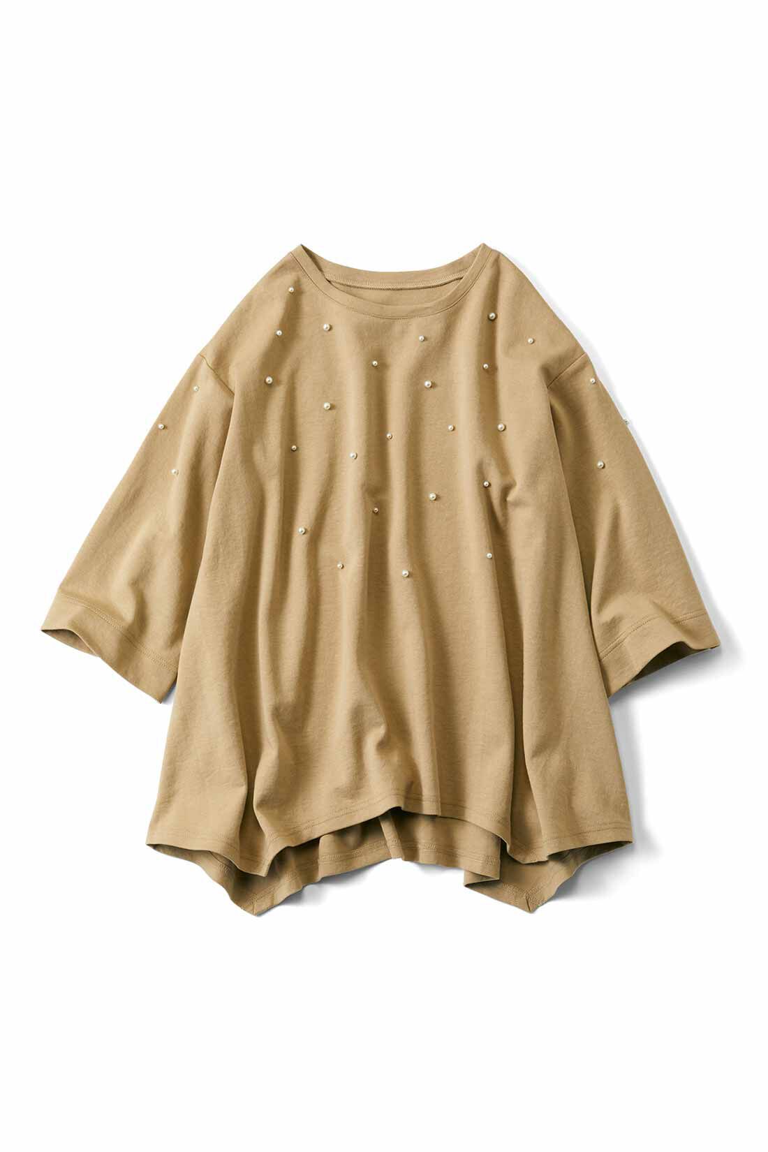 Live in comfort［リブインコンフォート］|リブ イン コンフォート キラキラな立体ビジューと揺れるヘムラインのカットソートップスの会|モカブラウン
