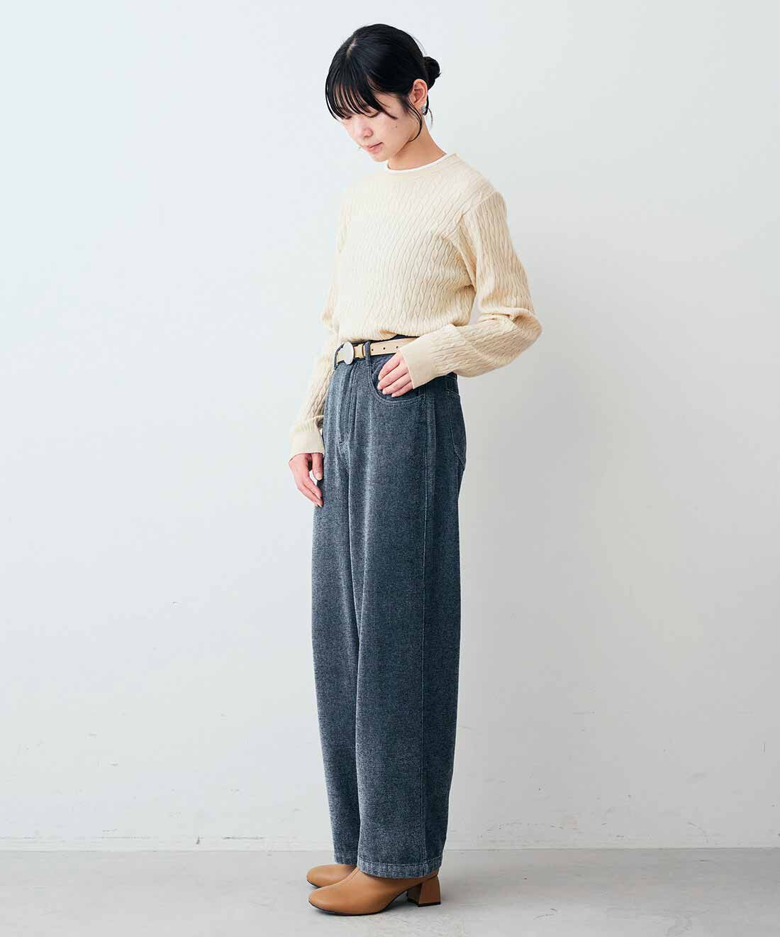 Live in  comfort|リブ イン コンフォート 両面起毛で着心地やわらか はくだけで様になるシェニールデニムパンツ〈インディゴ〉