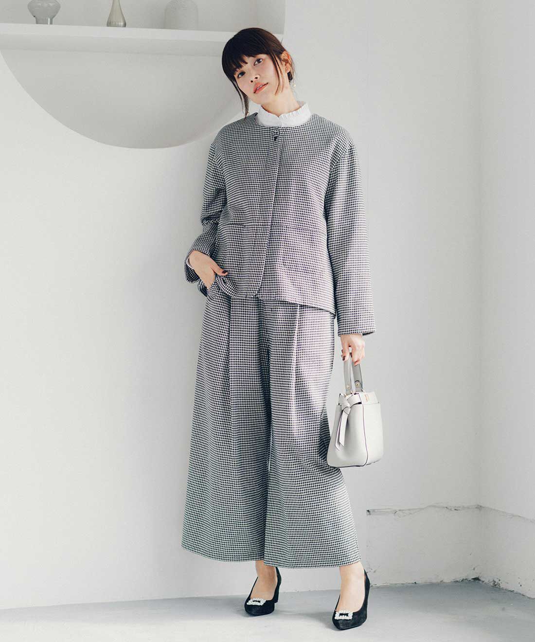 Live in comfort［リブインコンフォート］|リブ イン コンフォート　ウールに見えて実は綿100％　チクチクしにくいノンちくガウチョパンツ〈千鳥チェック〉【おはだが気になるみんなへ】