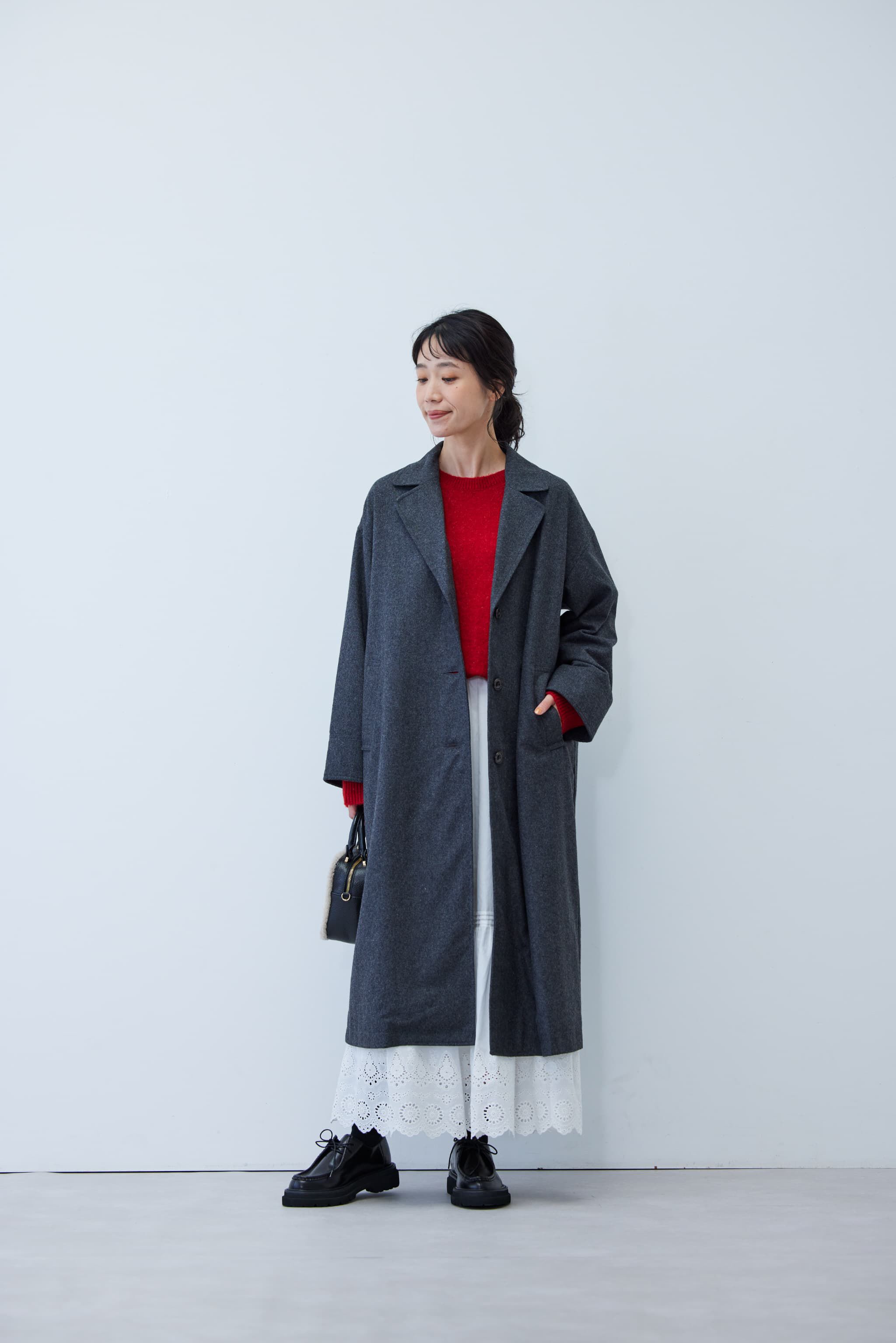 Live in comfort［リブインコンフォート］|リブ　イン　コンフォート　長く愛せる　ウール混素材の上品ロングコート〈チャコールグレー〉