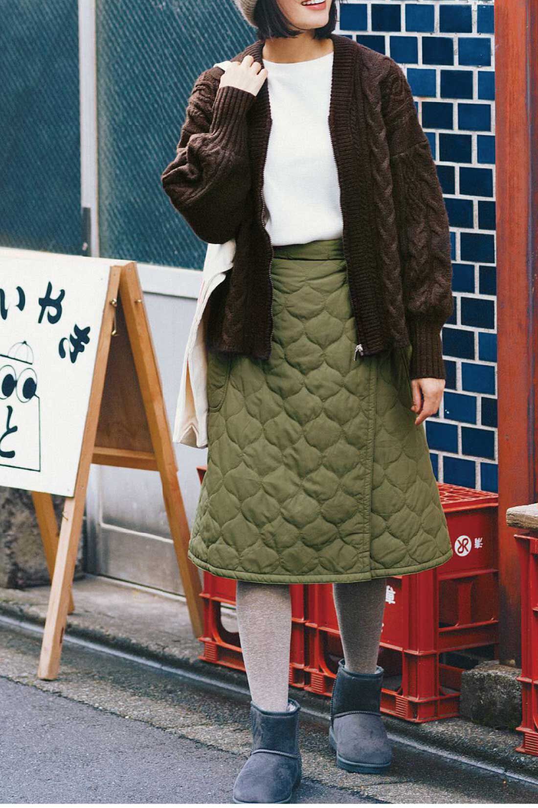 リブ イン コンフォート くるっと巻いて即ぽかぽか！ 裏ボア遣いの中わたキルティング巻きスカート【まとめ買いキャンペーン】