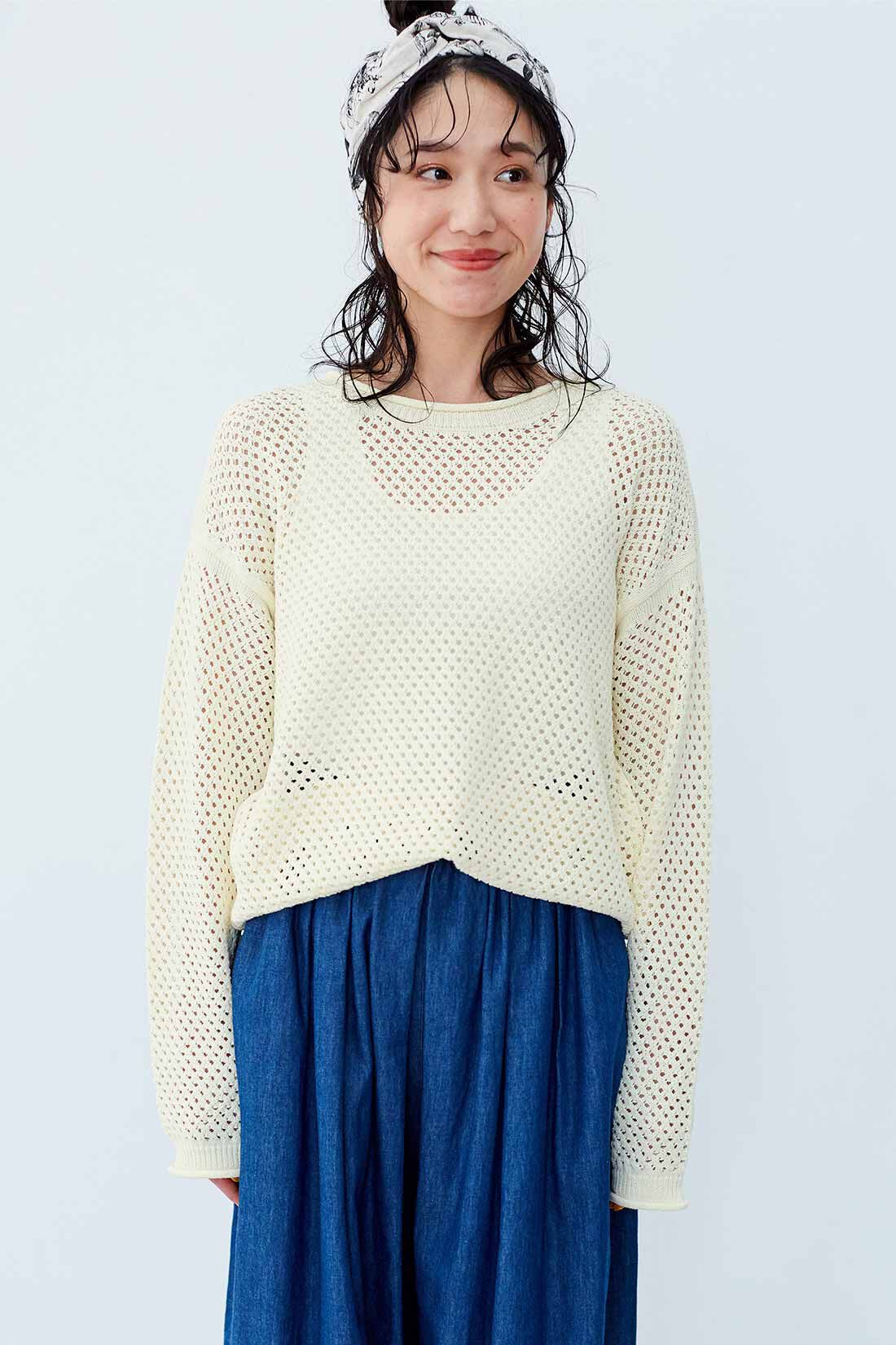 ハンドメイド 透かし編み セーター 大きめサイズ